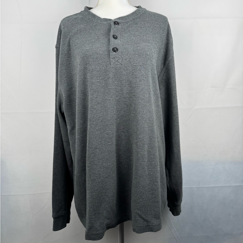 LL Bean Shirt Mens XL Gray Henley Unshrinkable Mini Waffle Knit Traditional Fit